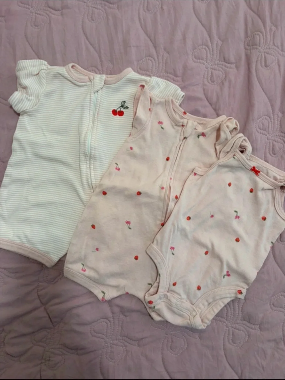 Carter's Pink & Cream Cherry Print One-Piece Bodysuit Set - 3 Pack